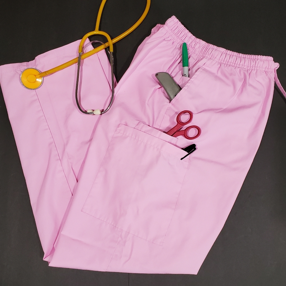 Black Star Pink Elastic Tie Waist Cargo Scrub Pant